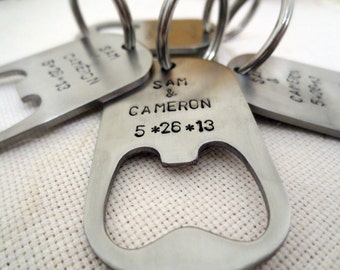 SALE 15% OFF - 5 Personalized Bottle Openers - Dog Tag - Keychain - Groomsmen - Groom - Father of the Bride - Father of the Groom Gift