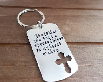 Godfather Baptism Gift Godmother  Godparent Baptism Gift First Communion Personalized Key Chain Dog Tag