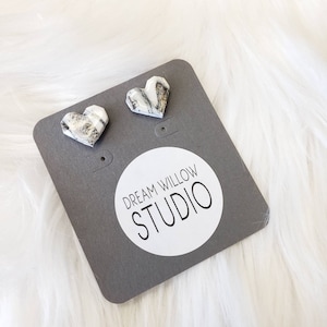 Heart Shaped Stud Earrings  CLAY EARRINGS polymer clay earring Geometric Minimalist Marble Howlite Earrings Stainless Steel Posts