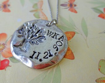 Personalized Hand Stamped Custom Tree of LIfe Family Tree Necklace Jewelry Names Dates Jewelry Anniversary Gift Wedding Scripture