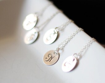 SALE 15% OFF - Set of 5 or More Monogram Sterling Silver Necklace - Bridesmaids Custom Initial Charm Necklace