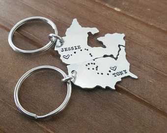 Long Distance Love Necklace Keychain USA Lovers Relationship Friendship Miss Home Map Personalized Jewelry Anniversary Gift Wedding Gift