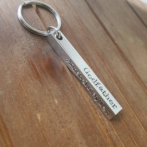 Godfather Baptism Gift Godmother Godparent Baptism Gift First Communion Personalized Four Sided Bar Key Chain