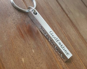 Godfather Baptism Gift Godmother Godparent Baptism Gift First Communion Personalized Four Sided Bar Key Chain