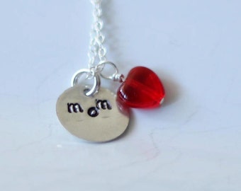 Love Mom - Mother's Day  Sterling Silver Necklace with a Heart - Customizable
