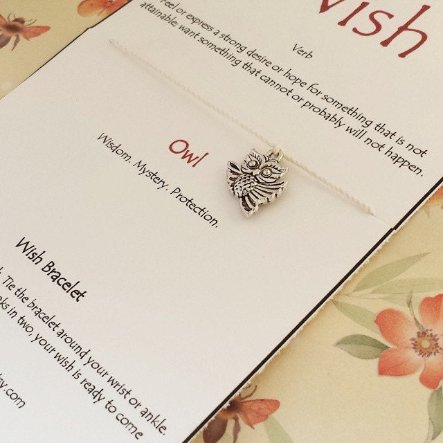 Owl Wish Bracelet Three Wishes Bracelet Birthday Wish Bracelet Bridal Shower Favor Under 10