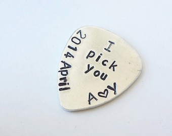 Guitar Pick Handstamped Personalized Guitar Pick Music Lover Gift  I Pick You Wedding Gift Wedding Party Favor  Groom Valientine's day
