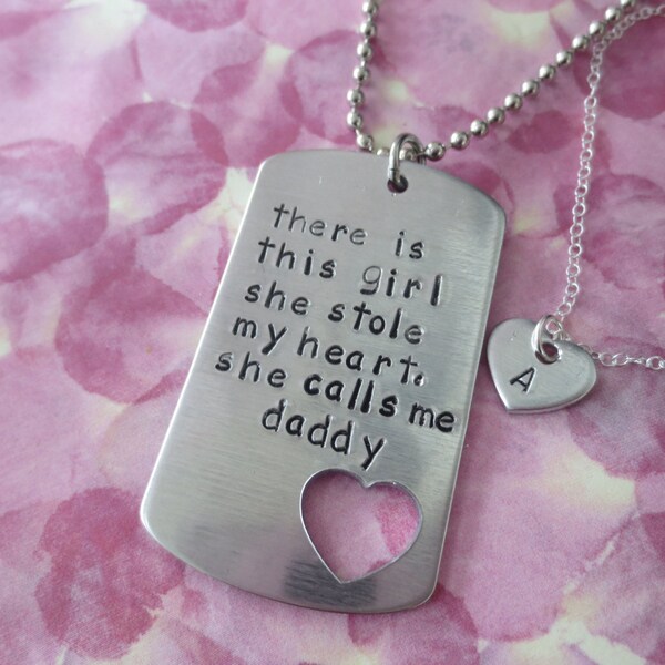 There is this girl Daddy and Daughter or Children Personalized Hand Stamped Matching Necklaces His and Hers Family Set- She Calls Me Daddy