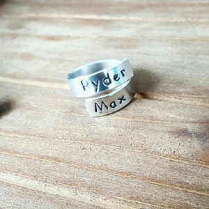 Custom Wrap Ring Personalized Family Ring Adjustable Wrap Ring Hand Stamped Ring Anniversary Gift image 1