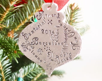 Travel Personalized  Christmas Ornament Hand Stamped  Ornament Anniversary Our First Christmas Custom Gift Baby's First Wedding