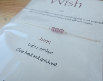 June Wish Bracelet Three Wishes Bracelet Light Amethyst Birthday Wish Bracelet Birthstone Jewelry by DreamWillowStudio