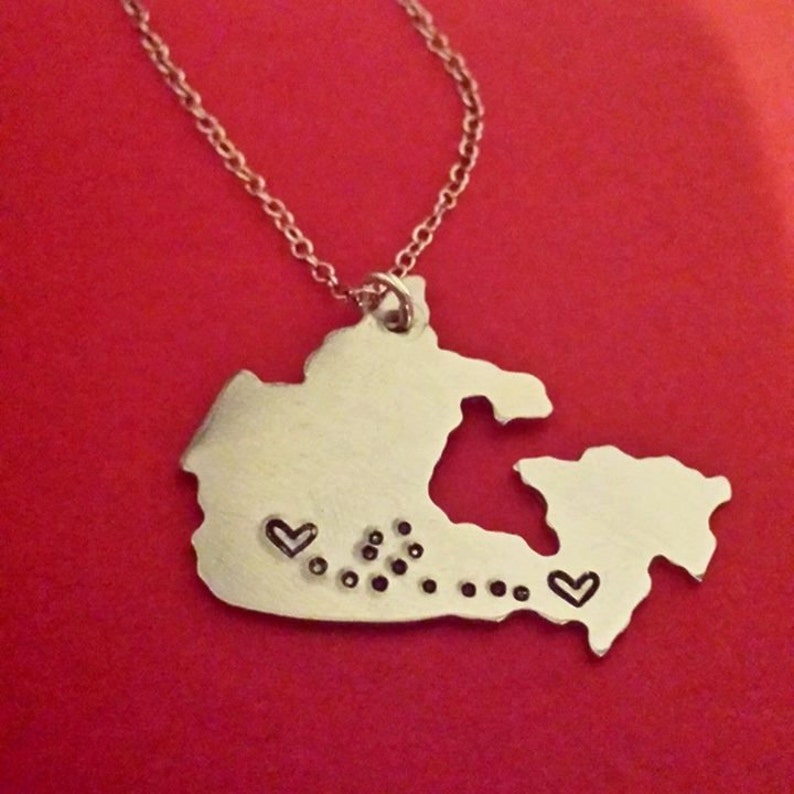 Long Distance Love Necklace Keychain Canada Lovers Relationship Friendship Miss Home Map Personalized Jewelry Anniversary Gift Wedding Gift image 1