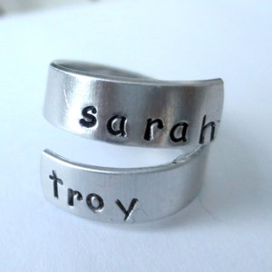 Custom Wrap Ring Personalized Family Ring Adjustable Wrap Ring Hand Stamped Ring Anniversary Gift image 4