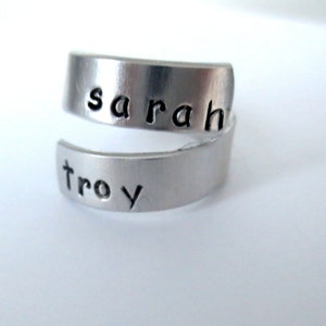 Custom Wrap Ring Personalized Family Ring Adjustable Wrap Ring Hand Stamped Ring Anniversary Gift image 2