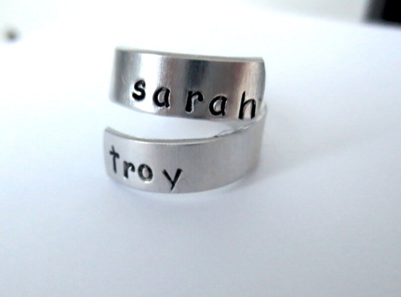 Custom Wrap Ring Personalized Family Ring Adjustable Wrap Ring Hand Stamped Ring Anniversary Gift image 2