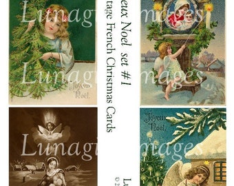 Vintage FRENCH CHRISTMAS cards digital collage sheet, Christmas angels, Mary Jesus nativity antique holiday postcards, Art Ephemera DOWNLOAD