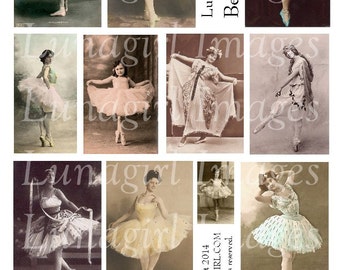 DANCE BALLERINA hoja de collage digital, bailarinas de fotos vintage, mujeres victorianas niñas Ballet arte de baile, elegante efímera imprimible DESCARGAR