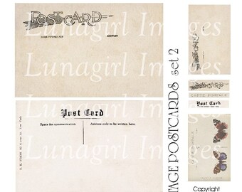 VINTAGE POSTCARDS digital collage sheet blank carte postale backgrounds butterflies, French cards tags, altered art shabby ephemera DOWNLOAD
