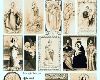 VIRGIN MARY Sepia digital collage sheet, vintage Holy Cards religious art Victorian cards antique Madonna paintings images ephemera DOWNLOAD