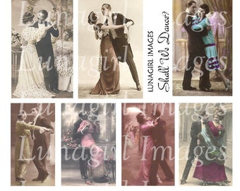 SHALL WE DANCE digital collage sheet, vintage photos images dancers, romantic couples dancing printable shabby altered art ephemera Download