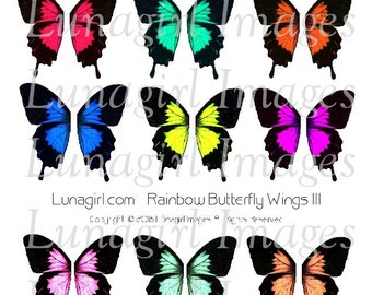 BUTTERFLY WINGS digital collage sheet, Rainbow pastels Bright Wings butterflies fairy, faerie fantasy altered art fairies, ephemera DOWNLOAD