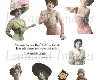 VINTAGE LADIES Half Figures digital collage sheet, Victorian women girls, vintage photos Paper Dolls, altered art supplies Ephemera DOWNLOAD