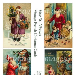 Vintage FRANCUSKI ŚWIĘTY MIKOŁAJ karty cyfrowy kolaż arkusz, kartki świąteczne Noel Święty Mikołaj dzieci antyczne pocztówki świąteczne, Art Ephemera POBIERZ