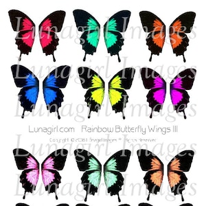 BUTTERFLY WINGS digital collage sheet, Rainbow pastels Bright Wings butterflies fairy, faerie fantasy altered art fairies, ephemera DOWNLOAD