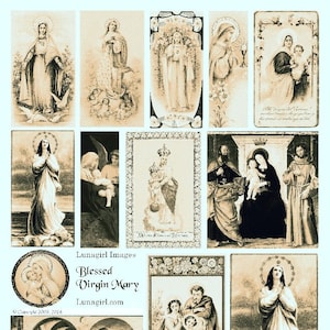 MAAGD MARIA Sepia digitaal collageblad, vintage Heilige kaarten religieuze kunst Victoriaanse kaarten antieke Madonna-schilderijen afbeeldingen kortstondig DOWNLOAD