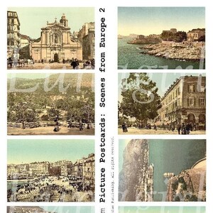 Vintage CARTOLINE EUROPA foglio collage digitale Foto di viaggio panoramiche sfondi Riviera Mediterranea scena antica francese ephemera DOWNLOAD