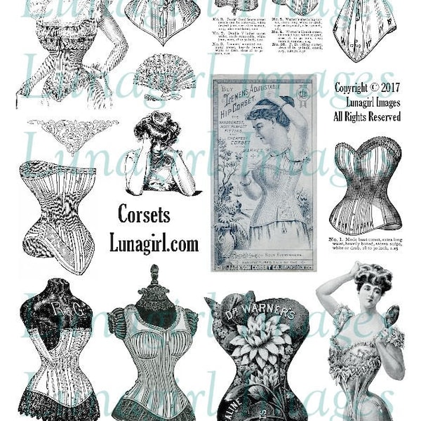 VINTAGE CORSETS Digital collage sheet, Victorian women ladies, risque fashions, vintage ephemera, antique catalog pictures ads, art DOWNLOAD