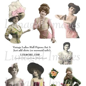 VINTAGE LADIES Half Figures digital collage sheet, Victorian women girls, vintage photos Paper Dolls, altered art supplies Ephemera DOWNLOAD