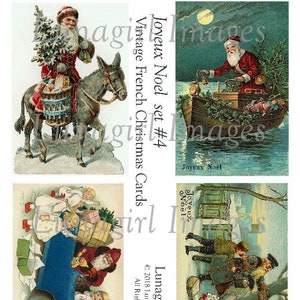 Vintage FRENCH SANTA karty cyfrowy kolaż arkusz, kartki świąteczne, Pere Noel, Święty Mikołaj, antyczne pocztówki świąteczne, Art Ephemera POBIERZ
