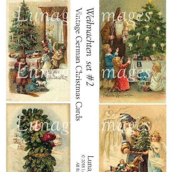 Vintage GERMAN CHRISTMAS cards, digital collage sheet, Christmas tree children angels Santa antique holiday postcards, Art Ephemera DOWNLOAD