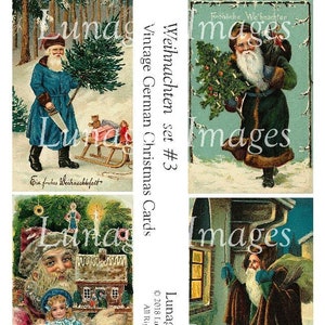 Hoja de collage digital de PAPÁ NOEL vintage, tarjetas navideñas alemanas antiguas, postales navideñas antiguas de Papá Noel, arte efímero DESCARGAR