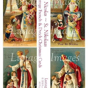 Vintage SAINT NICOLAS digitale Collage, französische Weihnachtskarten, Weihnachtsmann & Kinder, antike Feiertagspostkarten Art Ephemera DOWNLOAD
