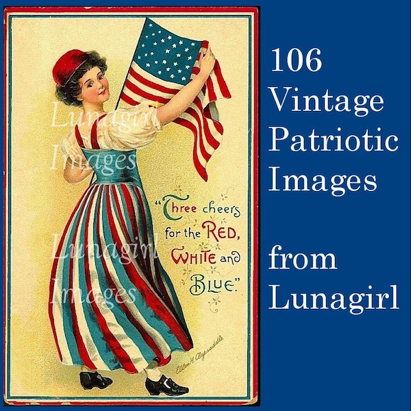 106 PATRIOTIC vintage images DOWNLOAD Victorian postcards, American Flags, July Fourth 4th, Uncle Sam, children, crafts digital art EPHEMERA