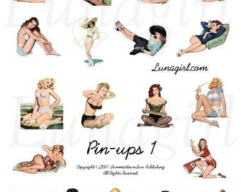 PIN UPS 1 digital collage sheet, vintage retro pinup girls, risque sexy rockabilly women, 1940s 1950s women kitsch vintage ephemera DOWNLOAD