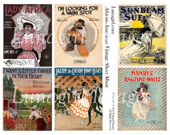 AFRICAN AMERICAN Music covers digital collage sheet, Vintage Images Victorian ladies, romantic couples dancing altered art ephemera DOWNLOAD