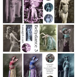 BELLYDANCE foglio collage digitale, foto VINTAGE esotiche ballerine tribali donne arte alterata Mata Hari immagini cartoline francesi Ephemera DOWNLOAD
