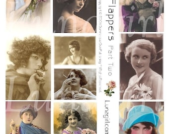 FLAPPERS digital collage sheet, Vintage Photos tinted postcards, 1920s women, sassy romantic images, flapper fashions, art ephemera DOWNLOAD