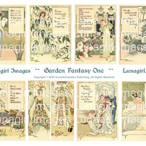 GARDEN FANTASY #1 digital collage sheet, flower fairies Victorian Art Nouveau Fairy Tales Walter Crane book vintage images ephemera DOWNLOAD