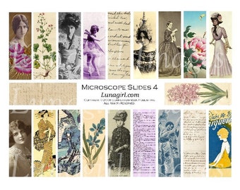 MICROSLIDES digital collage sheet, PENDANTS 1x3, vintage art photos, women flowers girls, altered Art Deco, blue lavender, ephemera DOWNLOAD