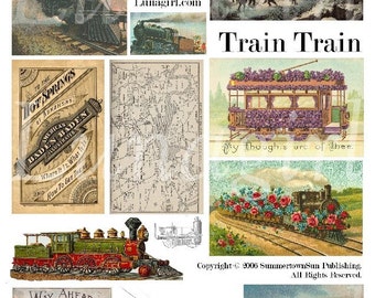 VINTAGE TRAINS digital collage sheet, antique steam engines, Steampunk Victorian images locomotives altered art ephemera printables DOWNLOAD