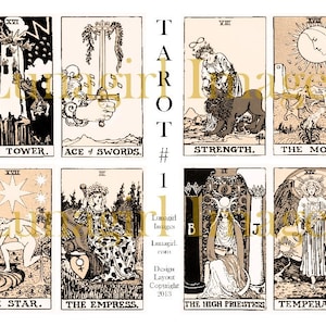 Sepia VINTAGE TAROT digital collage sheet, Victorian cards, occult art fortune teller gypsy witch, Ryder steampunk magical ephemera DOWNLOAD