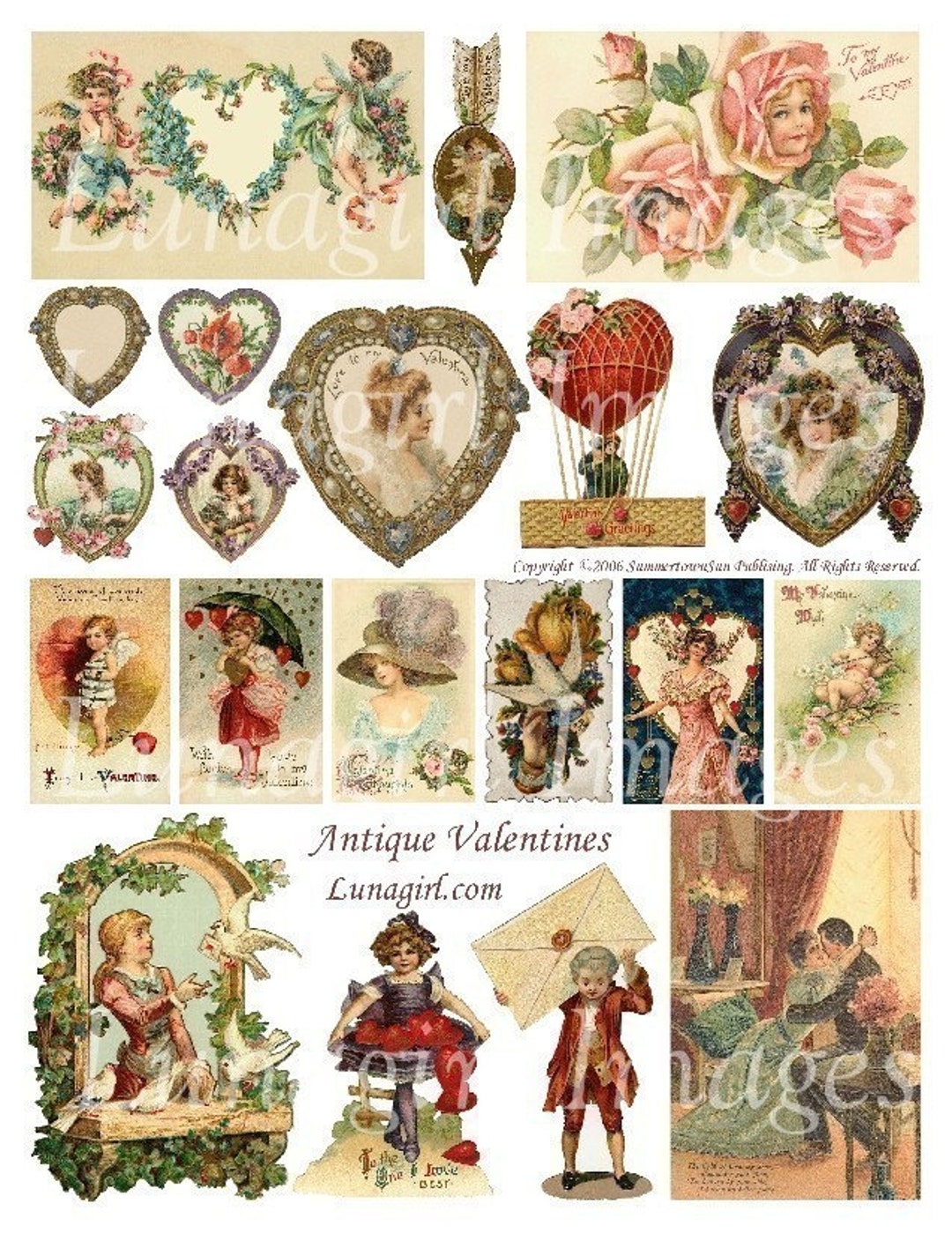 ANTIQUE VALENTINES Digital Collage Sheet Victorian Vintage