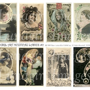 ART NOUVEAU LADIES hoja de collage digital, actrices victorianas, showgirls de París, postales francesas vintage, mujeres hermosas, efemera Descargar