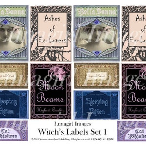 WITCHES LABELS digital collage sheet, Vintage Ephemera Tags, apothecary potions spells alchemy, Gothic spooky Halloween altered art DOWNLOAD