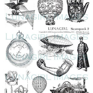 STEAMPUNK digital collage sheet, Vintage Images, VICTORIAN Watch Air Balloon science Oddities, Black & White art drawings, ephemera DOWNLOAD