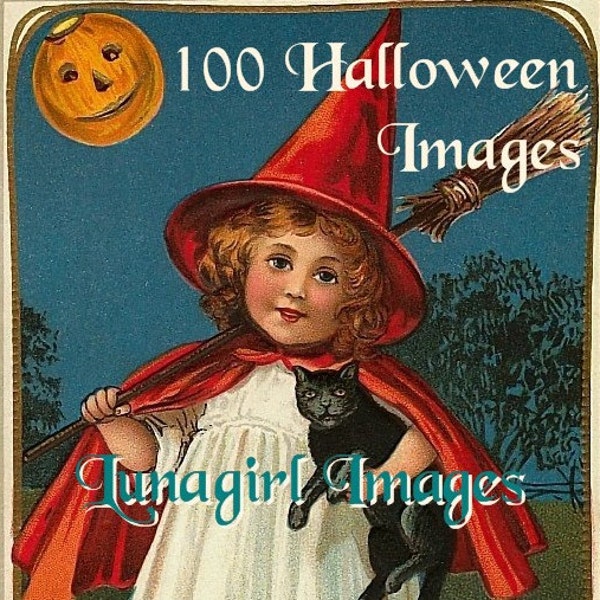 100 images vintage HALLOWEEN TÉLÉCHARGER Cartes postales victoriennes, sorcières citrouilles enfants femmes chats noirs hiboux chauves-souris, artisanat art numérique EPHEMERA